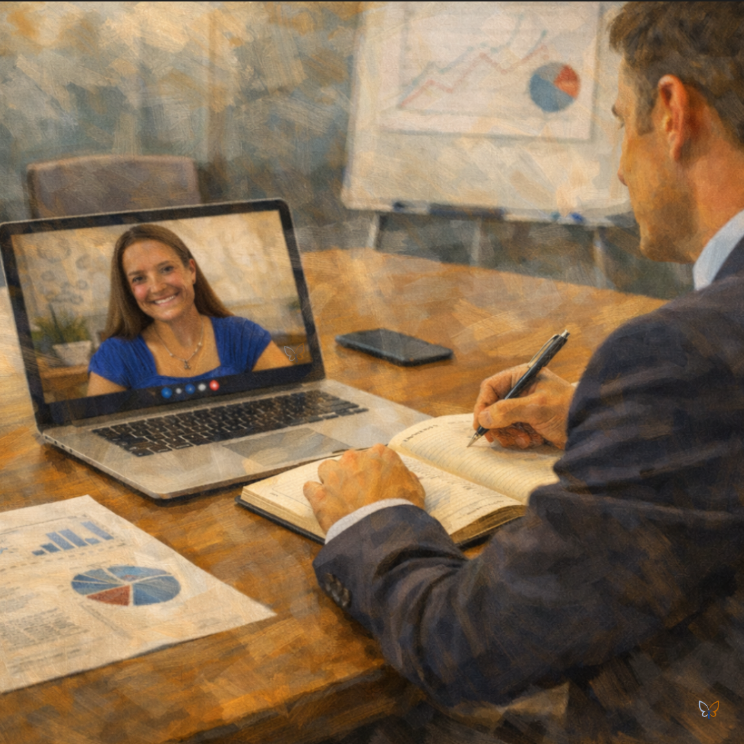 Businessman in a virtual coaching call