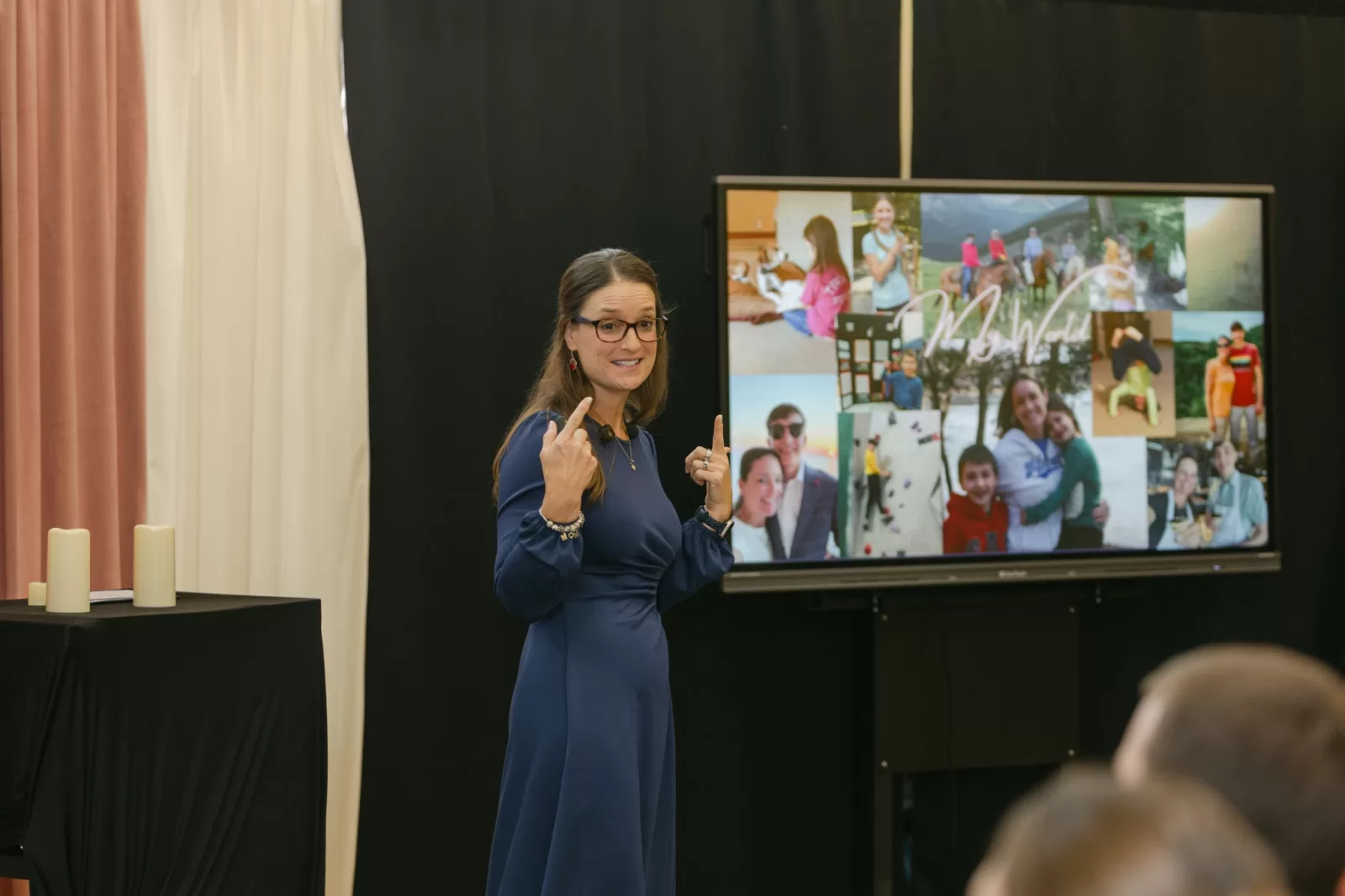 Cindy North presenting a personal story slide during a live workshop